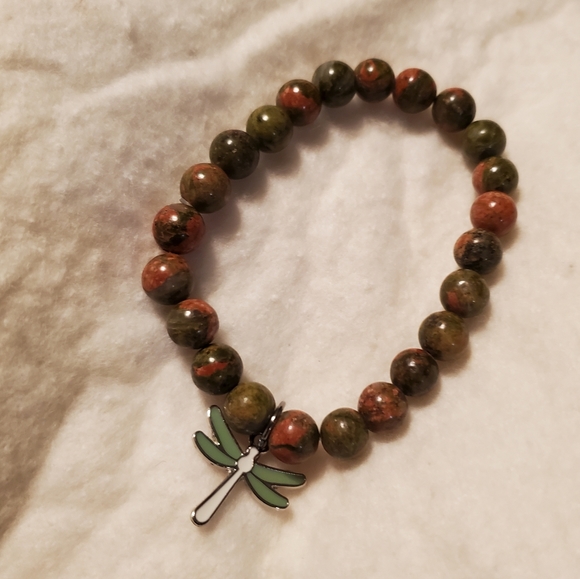 Unakite Crystal Bracelet with Dragonfly Charm - Picture 4 of 5